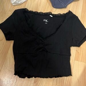 PacSun Black V neck lace baby tee
